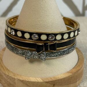 Kate Spade Black Gold Silver Glitter Bangle Bracelets Set of 3